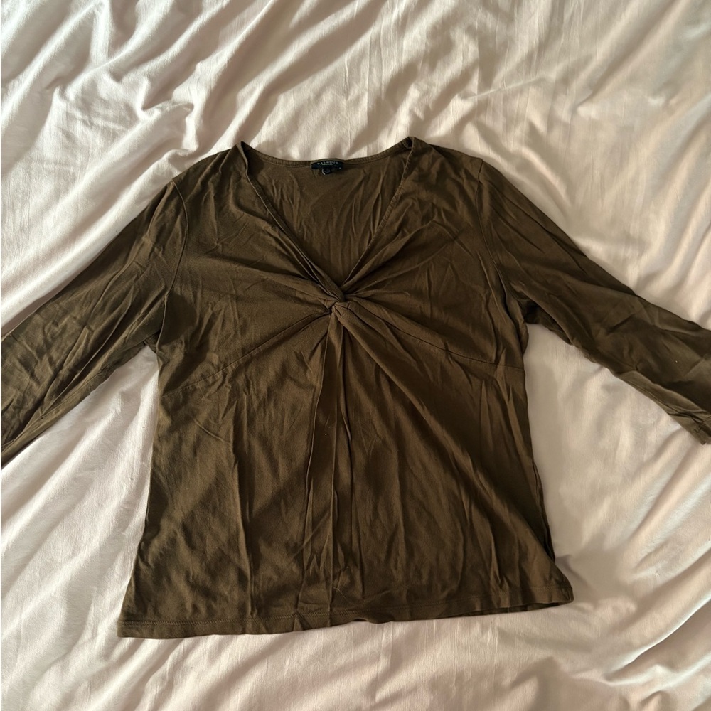 Talbots Brown 3/4 Sleeve Tie Front Blouse